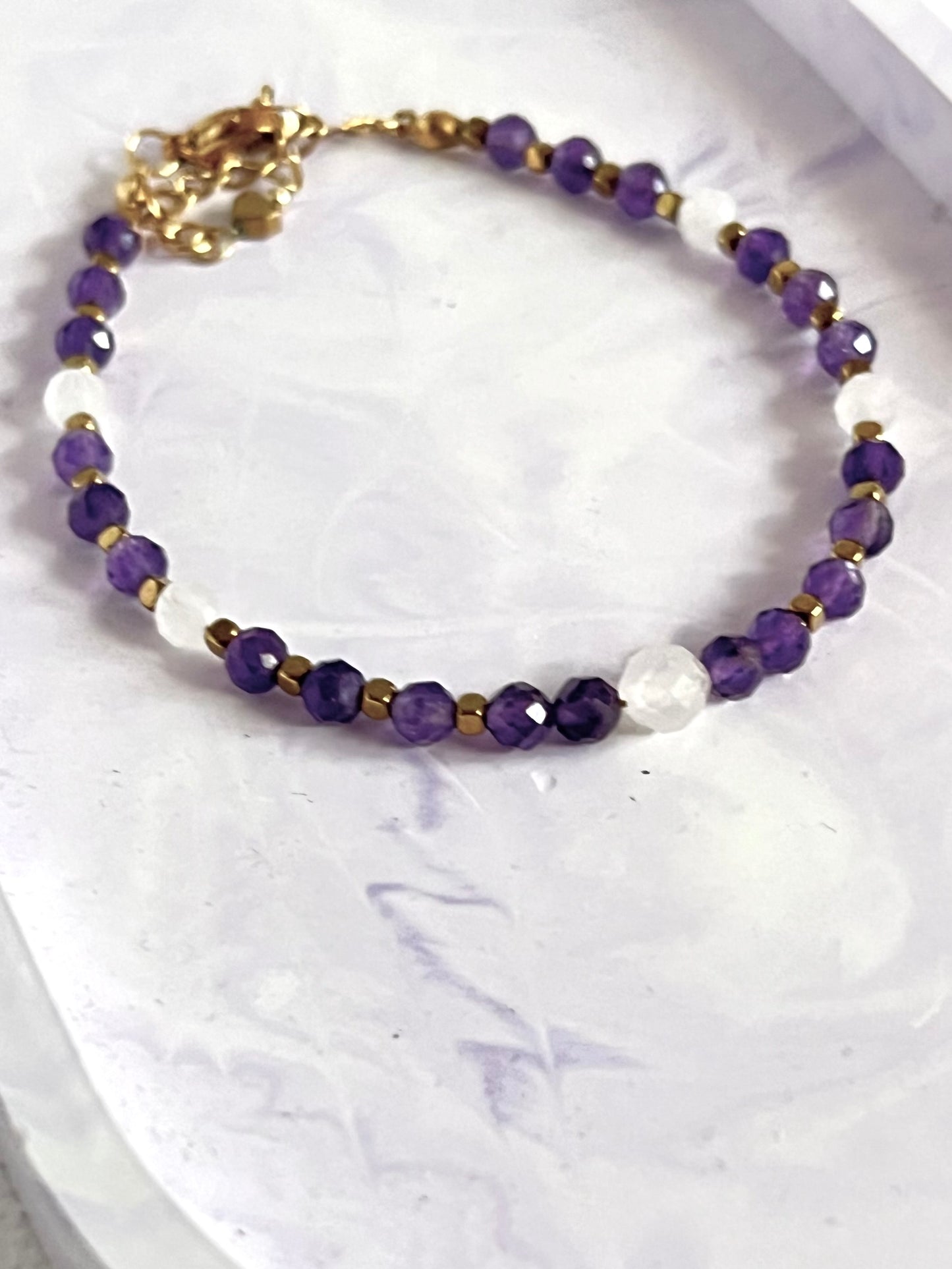 Byzantium amethyst, rose quartz and hematite bracelet