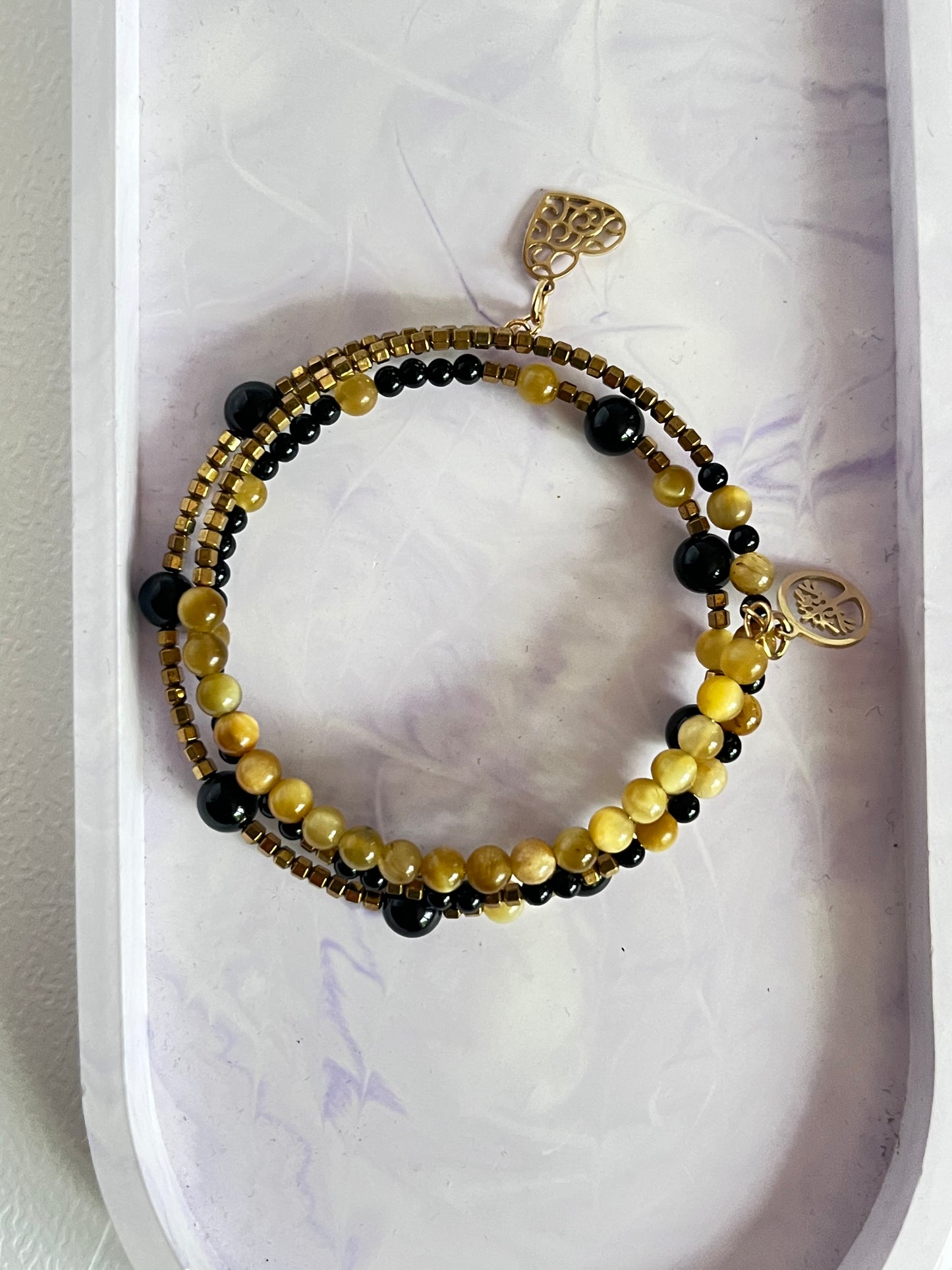 L'Espace Desert Bracelet with Tiger's Eye, Onyx, and Hematite