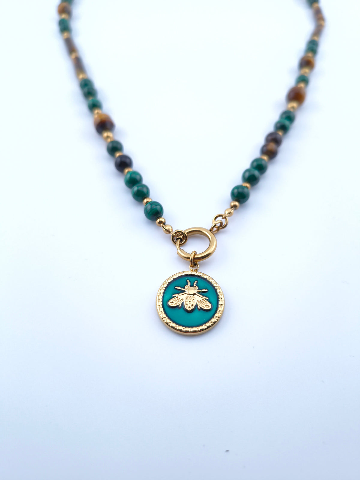 Imperial jasper and hematite necklace with feather pendant | L'Espace Las Collection