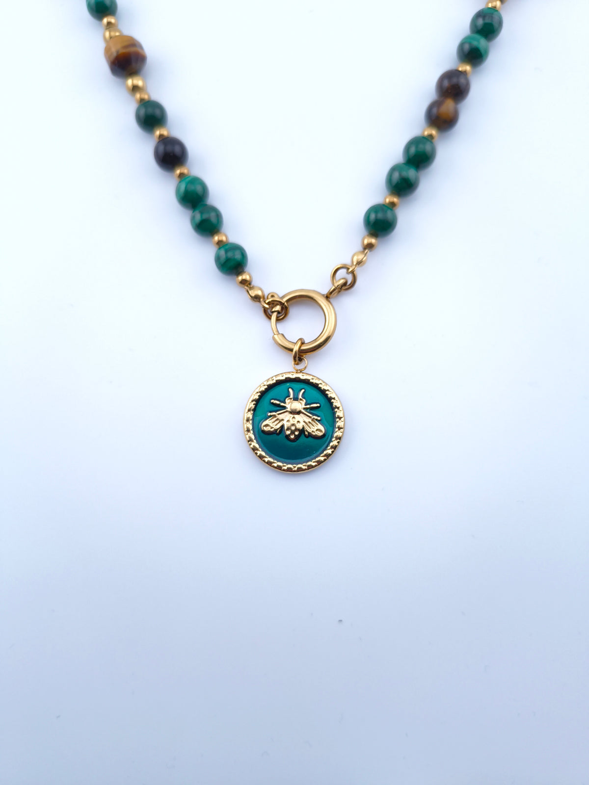 Imperial jasper and hematite necklace with feather pendant | L'Espace Las Collection