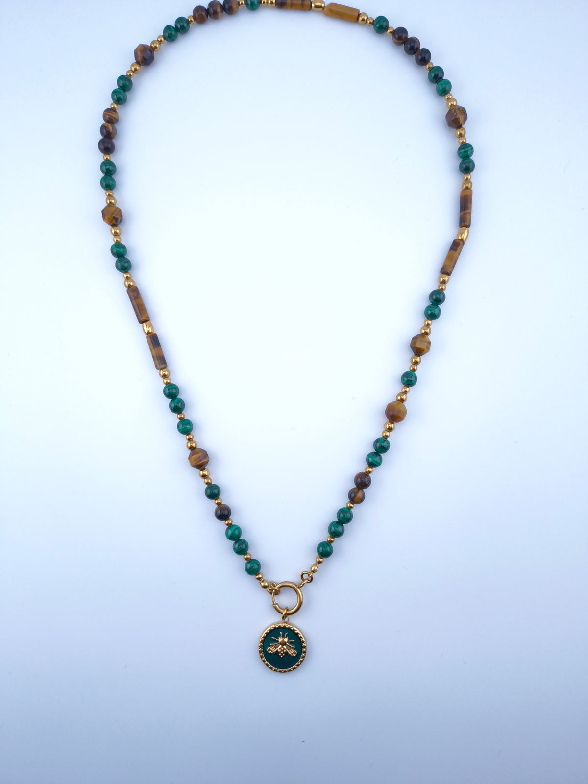 Imperial jasper and hematite necklace with feather pendant | L'Espace Las Collection